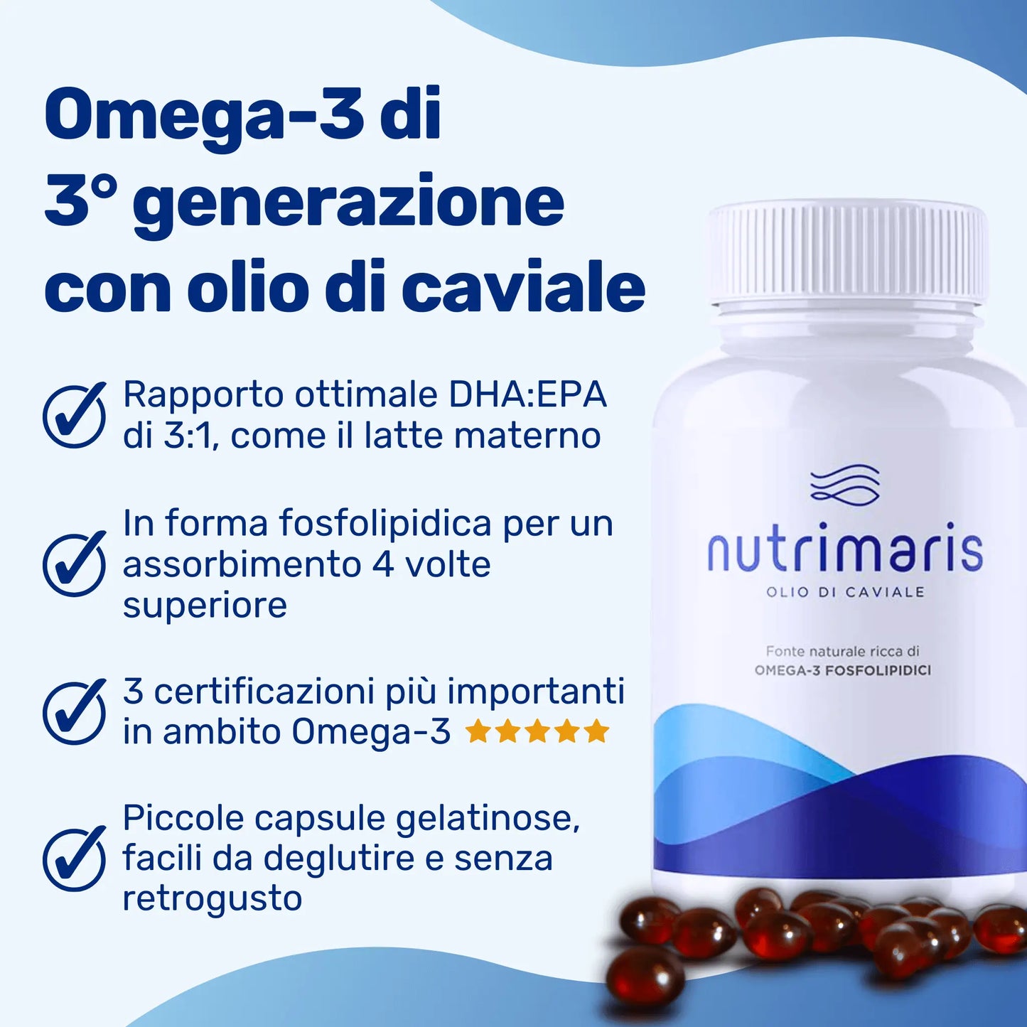 Nutrimaris - Olio di caviale, 180 capsule (1-3 mesi)